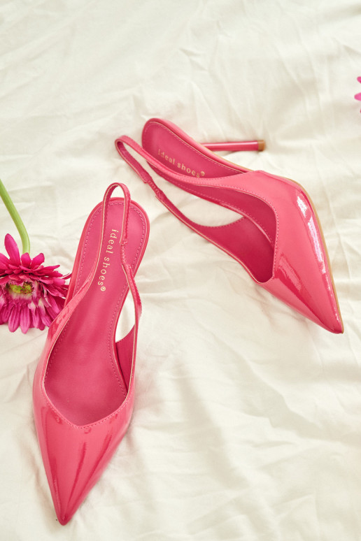 Różowe lakierowane sandały na obcasie z sztucznej skóry Calera