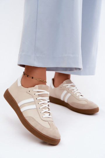 Zazoo N1068 leather low sneakers for women in sand 2