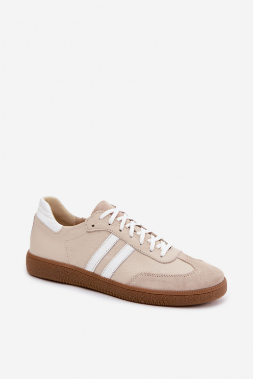 Zazoo N1068 Skórzane Niskie Sneakersy Damskie Beżowe