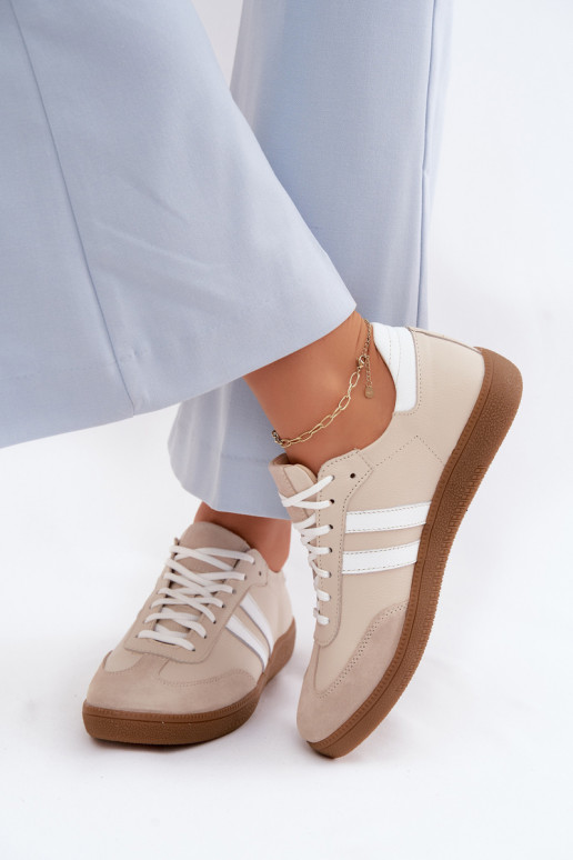 Zazoo N1068 Leather Low Women's Sneakers Beige