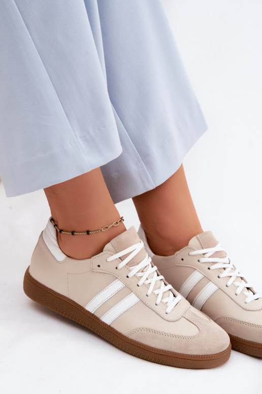 Zazoo N1068 Skórzane Niskie Sneakersy Damskie Beżowe