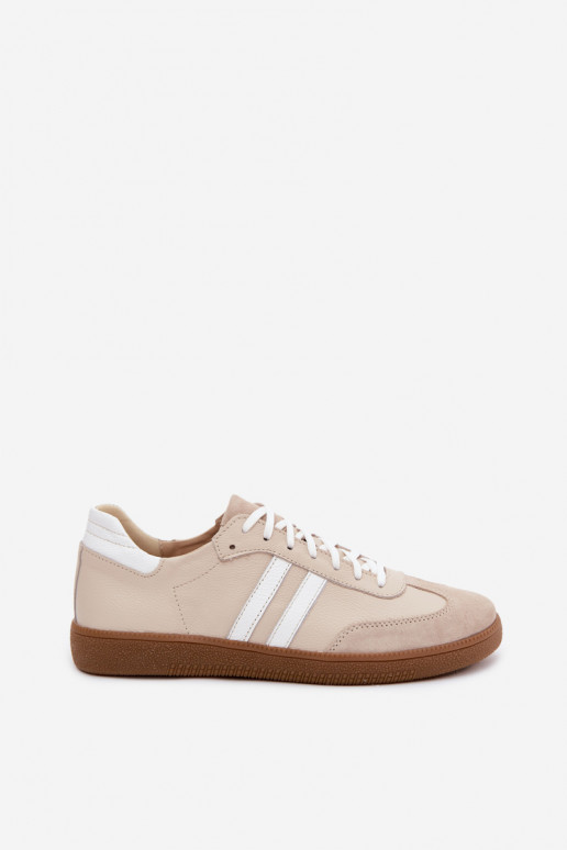 Zazoo N1068 skórzane niskie sneakersy damskie w kolorze piaskowym