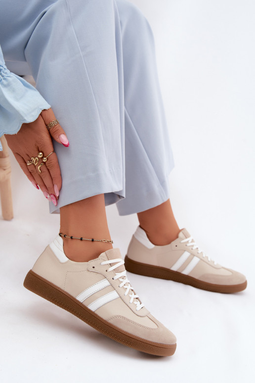 Zazoo N1068 Leather Low Women's Sneakers Beige