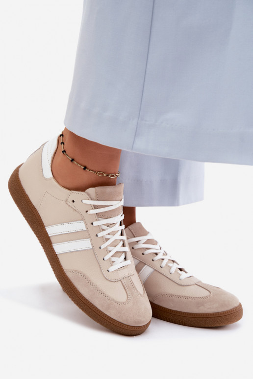 Zazoo N1068 Leather Low Women's Sneakers Beige