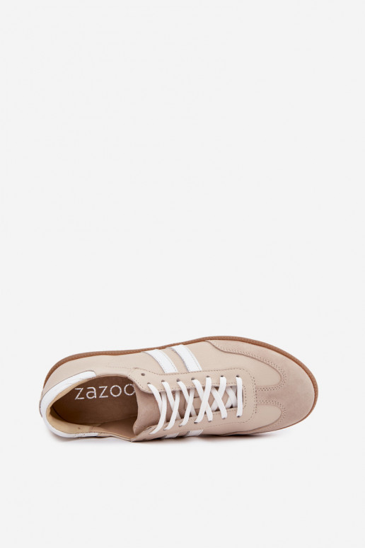 Zazoo N1068 leather low sneakers for women in sand