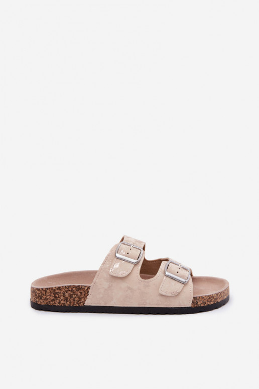 Women's slippers on cork with buckles in sand and gold Vivio