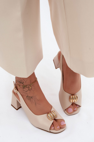 Women's Sandals With Gold Detail Block Heel Sergio Leone SK159 Beige
