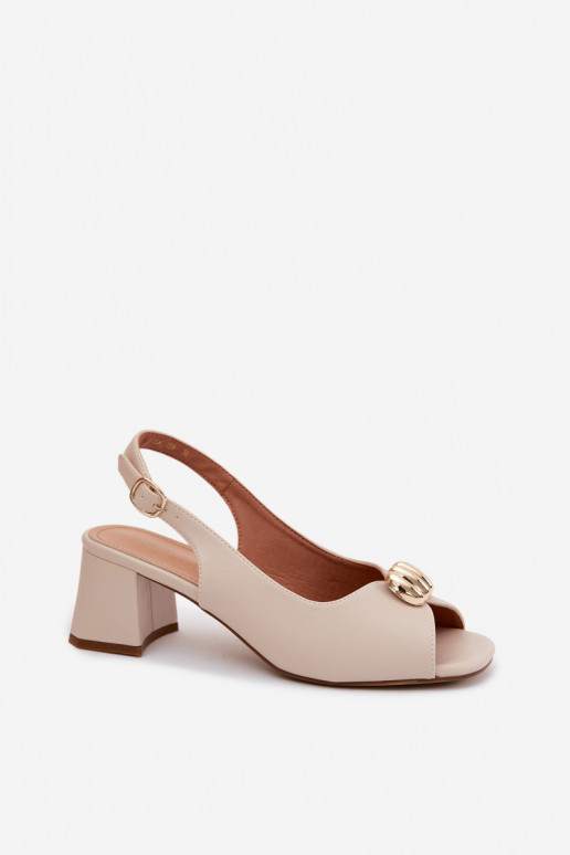 Women's Sandals With Gold Detail Block Heel Sergio Leone SK159 Beige