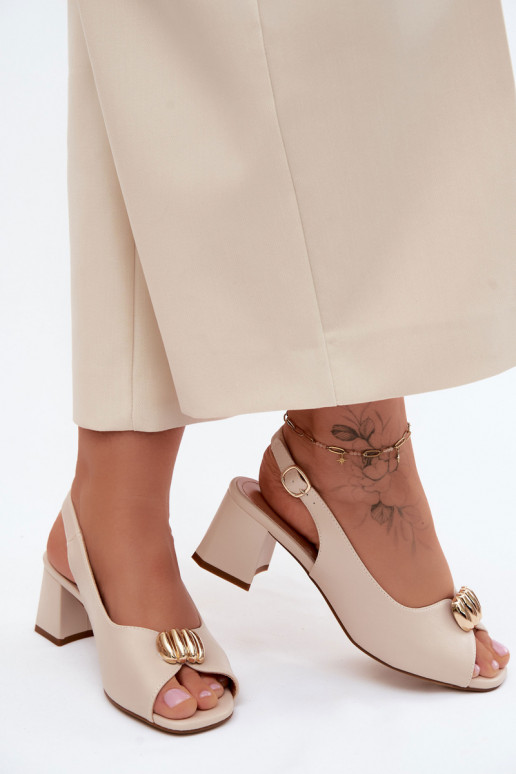 Women's Sandals With Gold Detail Block Heel Sergio Leone SK159 Beige