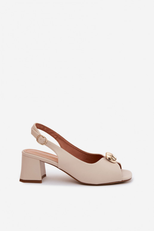 Women's sandals with gold details on a block heel Sergio Leone SK159 in sand