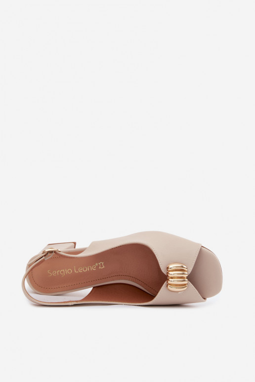 Women's sandals with gold details on a block heel Sergio Leone SK159 in sand