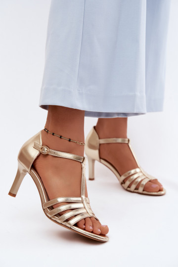 Women's Strappy Sandals With Slim Heel Sergio Leone SK132 Gold 2