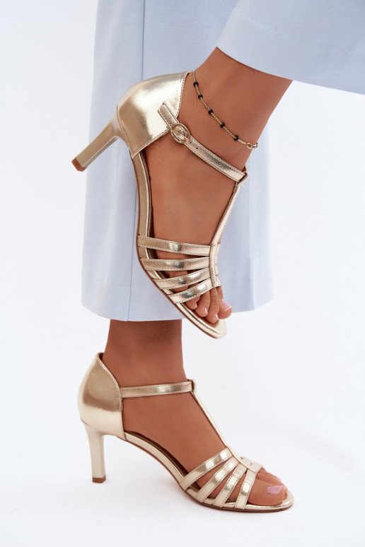 Women's sandals with straps on a thin heel Sergio Leone SK132 in gold