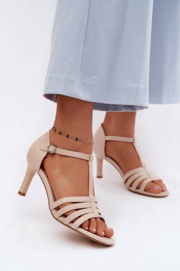 Women's sandals with straps on a thin heel in sand color by Sergio Leone