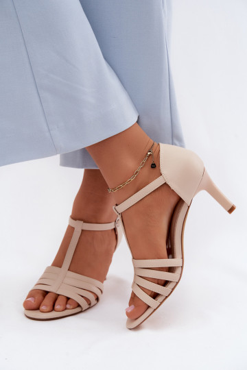 Women's Strappy Sandals with Slim Heel Sergio Leone SK132 Beige 2