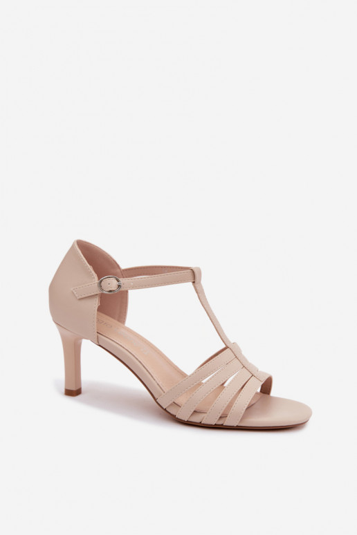 Women's Strappy Sandals with Slim Heel Sergio Leone SK132 Beige