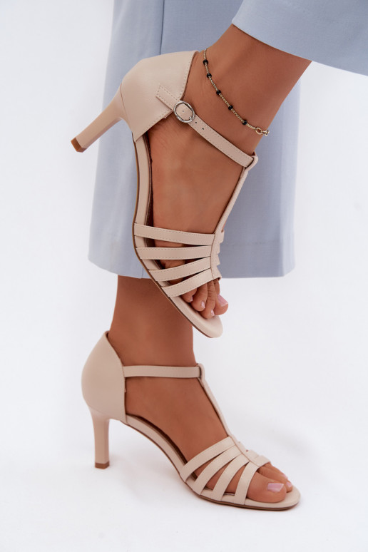 Women's Strappy Sandals with Slim Heel Sergio Leone SK132 Beige