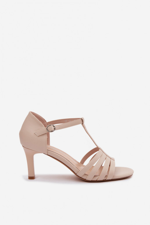 Women's sandals with straps on a thin heel in sand color by Sergio Leone