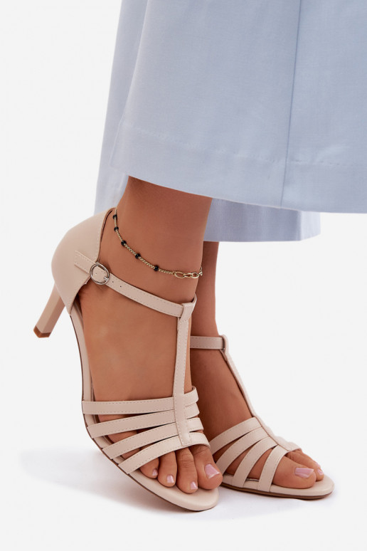 Women's Strappy Sandals with Slim Heel Sergio Leone SK132 Beige