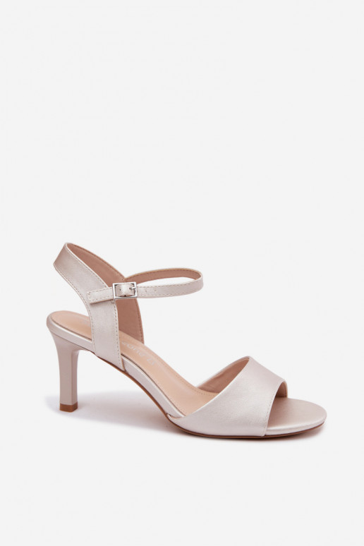 Women's sandals on a thin heel in silver color by Sergio Leone