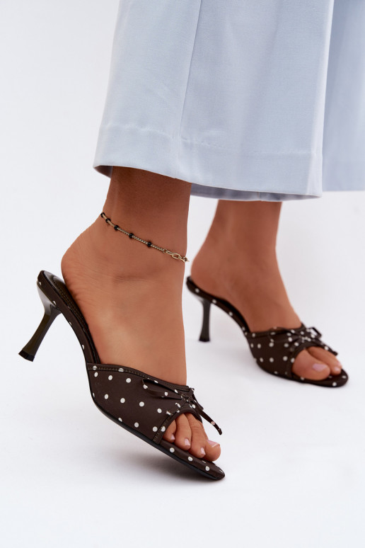 Women's Bow-Patterned Polka Dot Heeled Olive Shinea