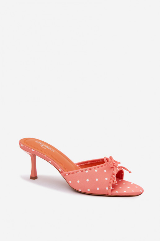Women's Orange Polka Dot Heeled Bow Sandals Shinea