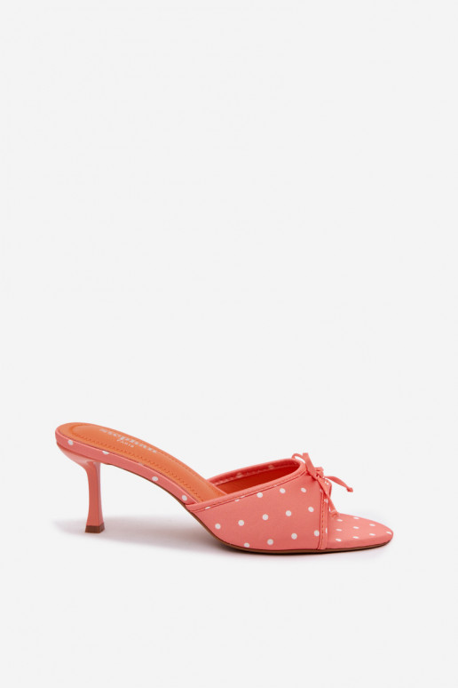 Women's Orange Polka Dot Heeled Bow Sandals Shinea