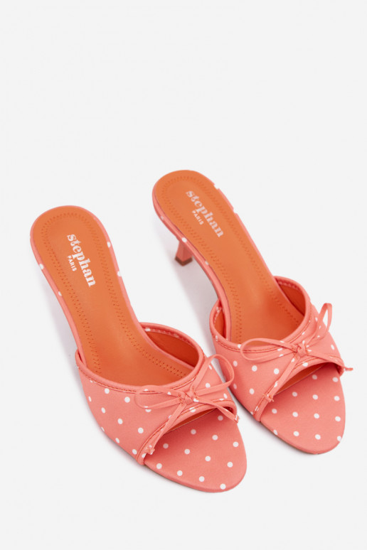 Women's Orange Polka Dot Heeled Bow Sandals Shinea