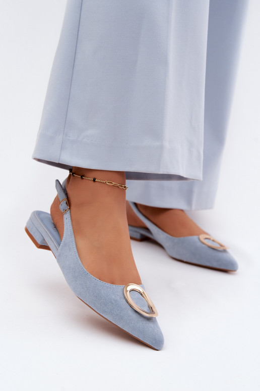 Women's Flat-Soled Sandals with Decoration Blue Sparkle