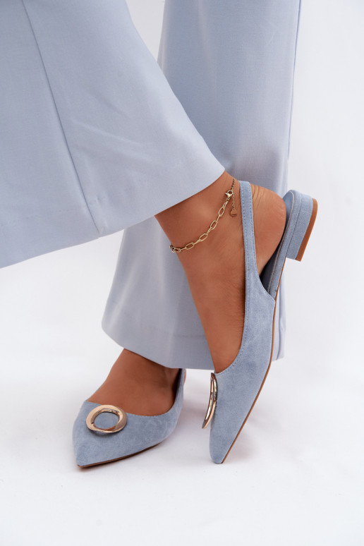 Women's Flat-Soled Sandals with Decoration Blue Sparkle