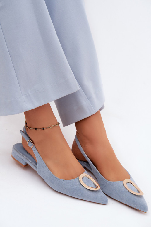 Women's Flat-Soled Sandals with Decoration Blue Sparkle