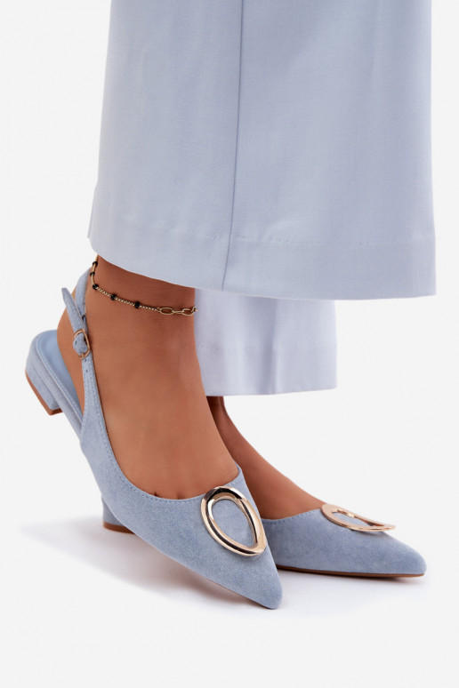 Women's Flat-Soled Sandals with Decoration Blue Sparkle