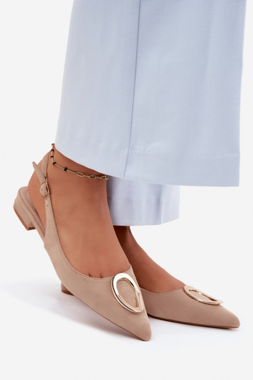 Sandały Damskie Na Płaskim ObcasiewithOzdobą Beżowe Sparkle