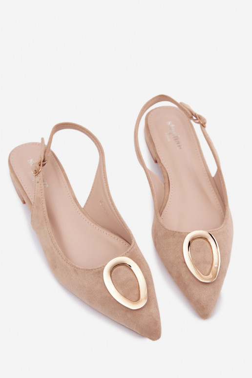 Women's Flat Beige Embellished Sandals Sparkle