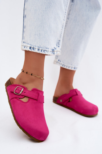 Leather Mule slippers with buckles in pink color by Zazoo 2