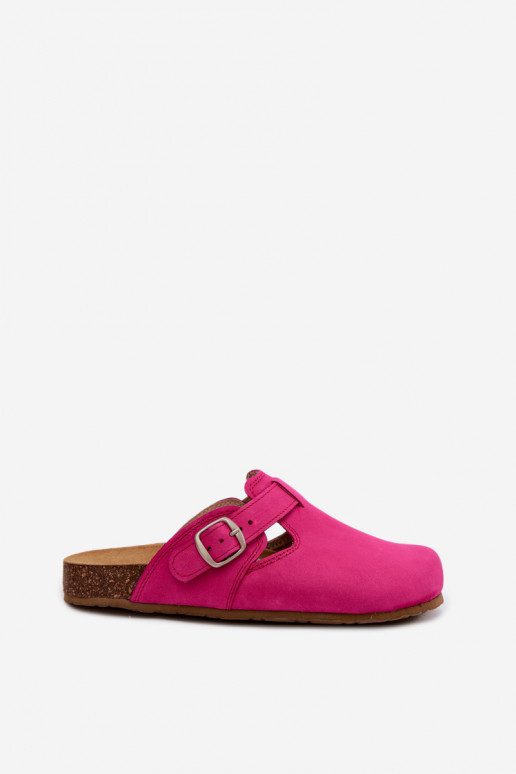 Leather Mule slippers with buckles in pink color by Zazoo