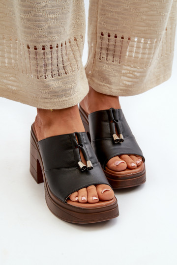 Women's faux leather platform slippers in black Dafira 2