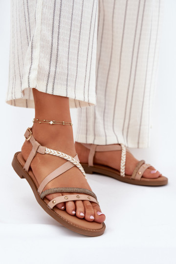 Flat sandals with straps in ivory Vinceza 17379 2