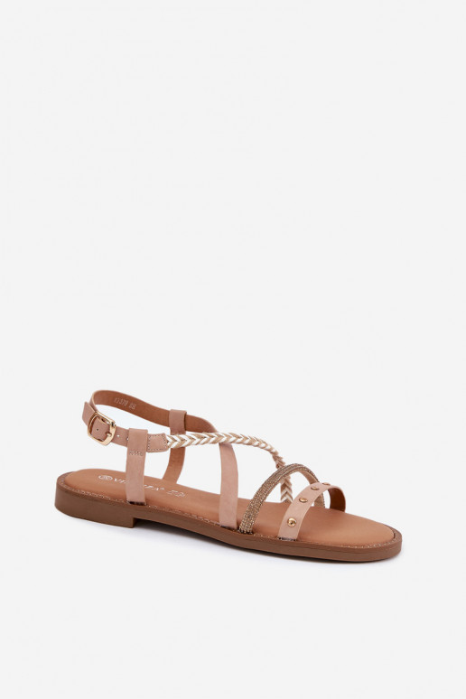 Flat Sandals With Decorative Straps Vinceza 17379 Beige