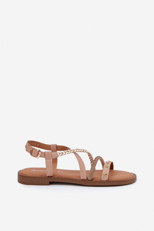 Flat Sandals With Decorative Straps Vinceza 17379 Beige