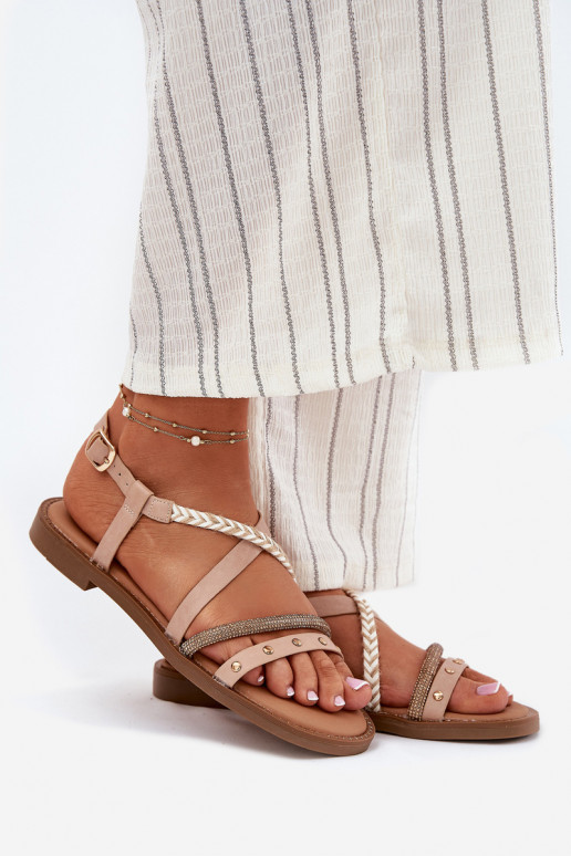 Flat Sandals With Decorative Straps Vinceza 17379 Beige