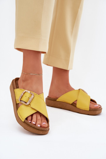 Leather Women's Slippers With Buckle Inblu ED0003IU Yellow 2