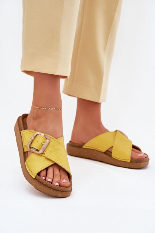 Yellow leather women's slippers with buckles Inblu ED0003IU