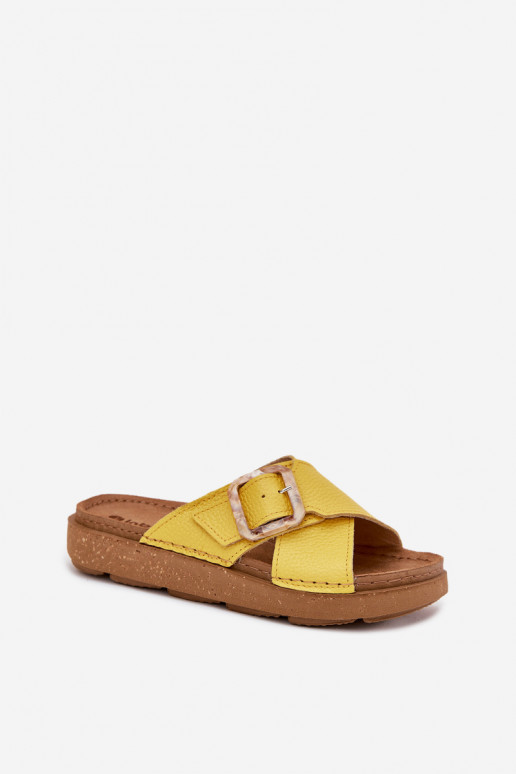Yellow leather women's slippers with buckles Inblu ED0003IU