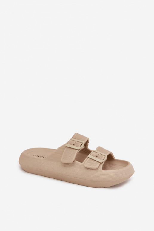 Lightweight women's slippers with buckles in sand Vinceza 76056