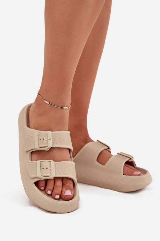 Lightweight women's slippers with buckles in sand Vinceza 76056