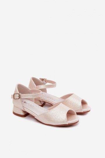 Błyszczące sandały dziecięce w kolorze piaskowym Pebble