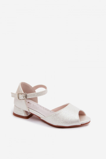 Shiny children's sandals white Pebble
