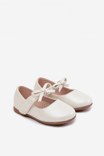 Children's ballerinas with sticky fasteners and bows ivory Drippy