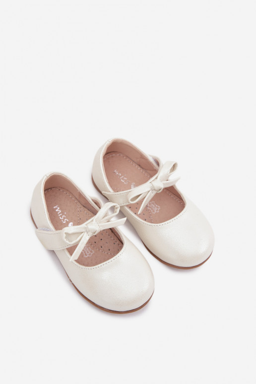 Children's ballerinas with sticky fasteners and bows ivory Drippy